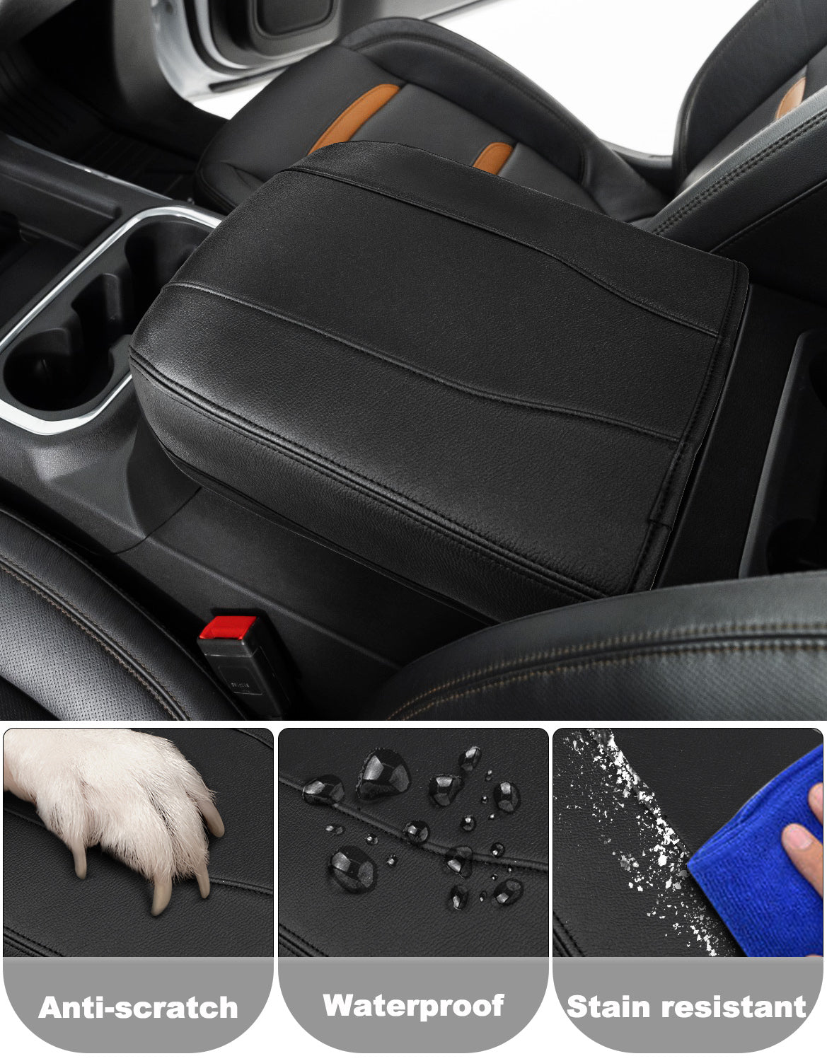 KBH Center Console Armrest Cover for Bucket Seat 2019-2025 Chevy Silverado 1500 2500 3500,2019-2025 GMC Sierra 1500 2500 3500,2021-2025 Tahoe/Suburban/Yukon