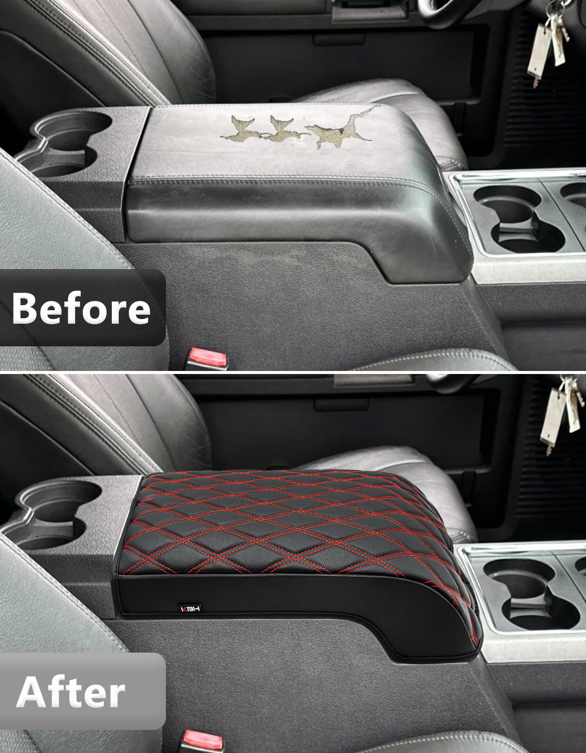 KBH Center Console Cover Pad for Bucket Seat 2011-2016 Ford F250 F350 F450 F550 Super Duty