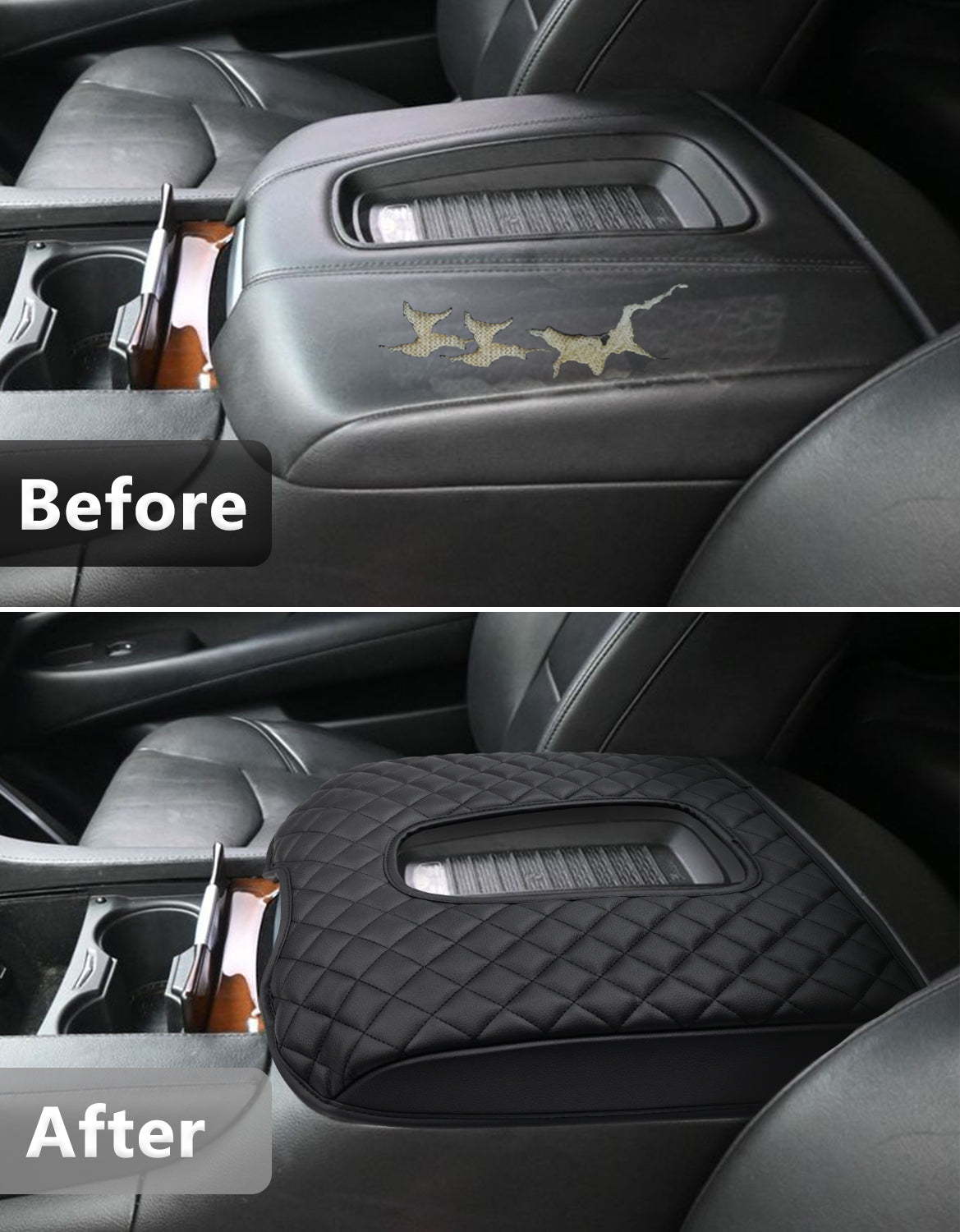 KBH Black Center Console Armrest Cover Pad Cushion Protector for Cadillac Escalade 2015-2020