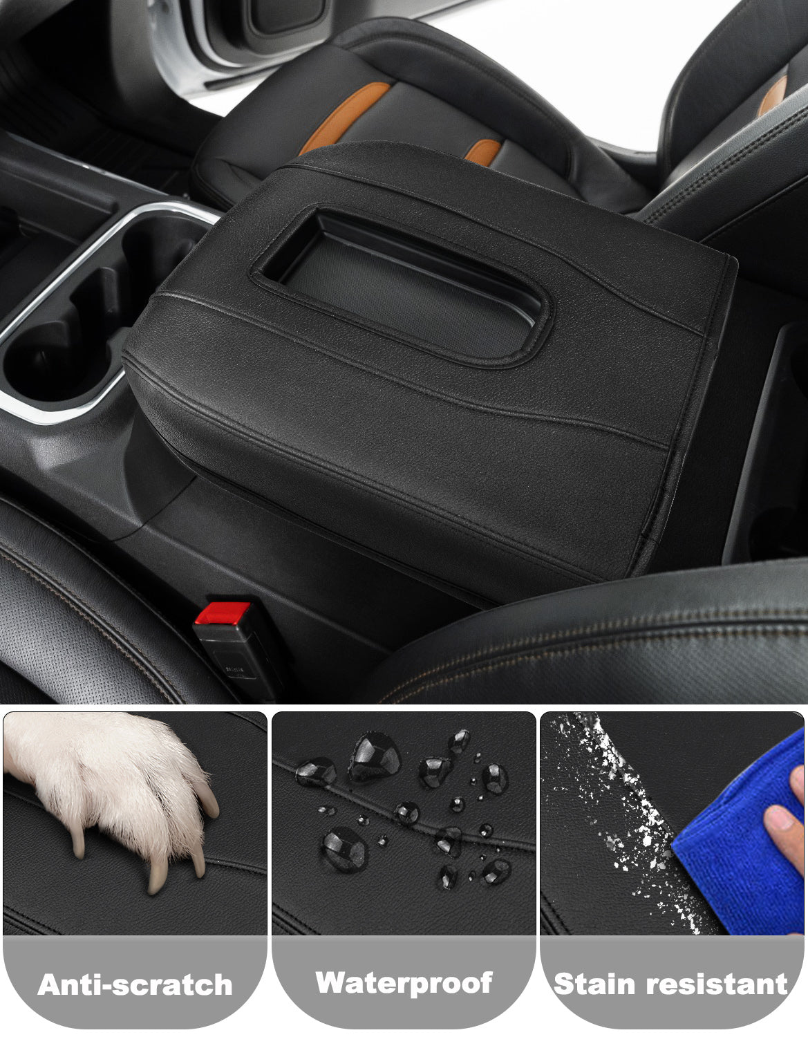 KBH Center Console Cushion Cover for Bucket Seat 2019-2025 GMC Sierra 1500 2500 3500,2019-2025 Chevy Silverado 1500 2500 3500, 2021-2025 Tahoe/Suburban/Yukon