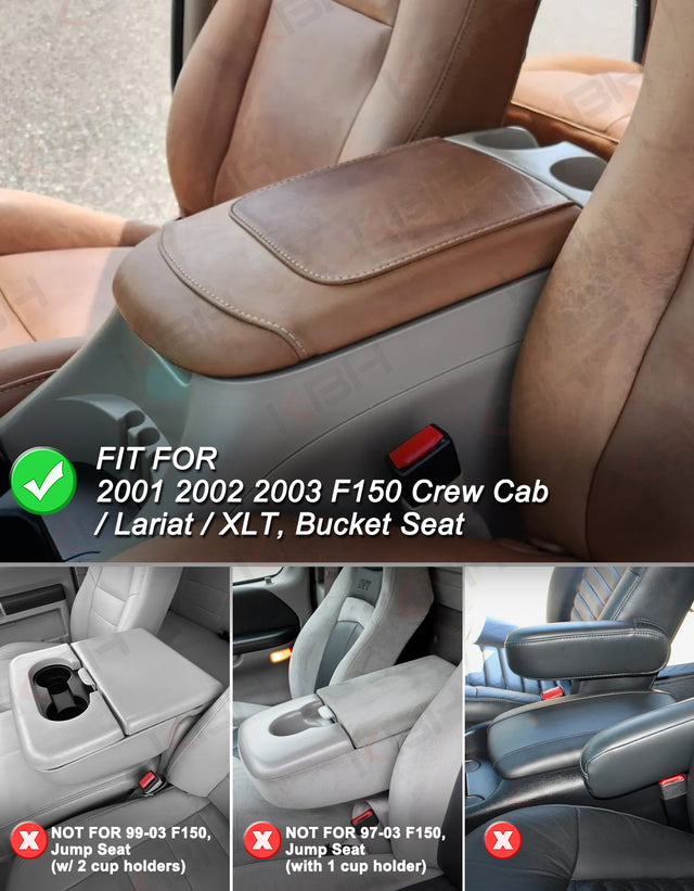 Center Console Armrest Cover Pad for Bucket Seat 2001-2003 F150 Crew Cab Lariat / XLT / King Ranch