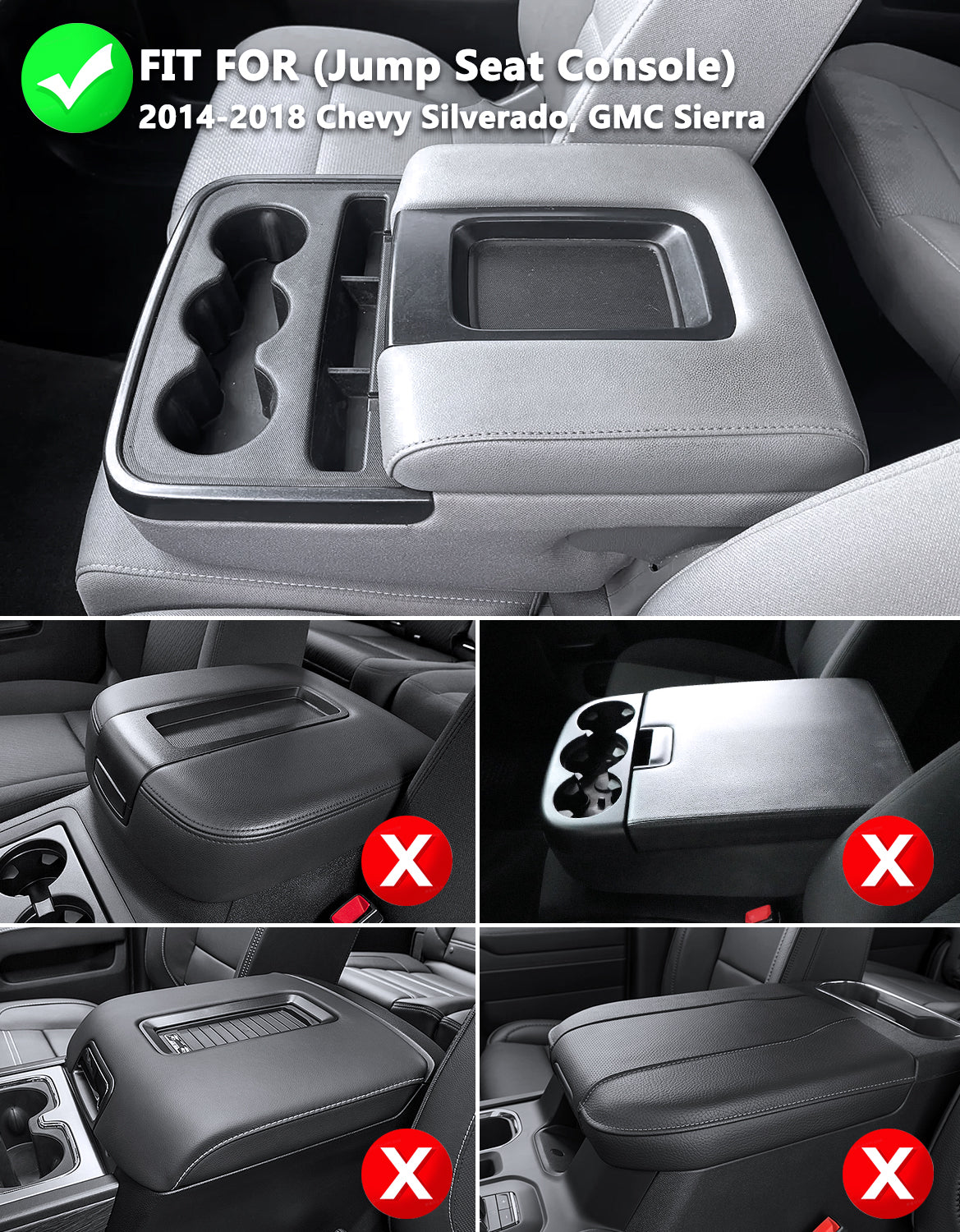 KBH Center Console Armrest Cover for Jump Seat 2014-2018 Chevy Silverado 1500 2500 3500,2014-2018 GMC Sierra 1500 2500 3500