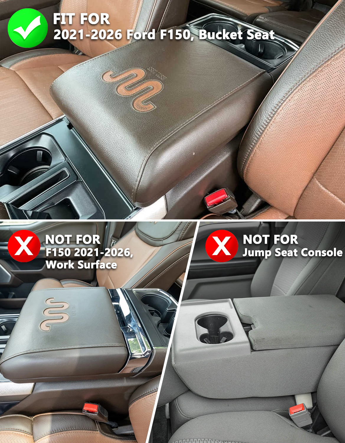 Center Console Armrest Cover Pad for Bucket Seat 2021-2026 Ford F-150