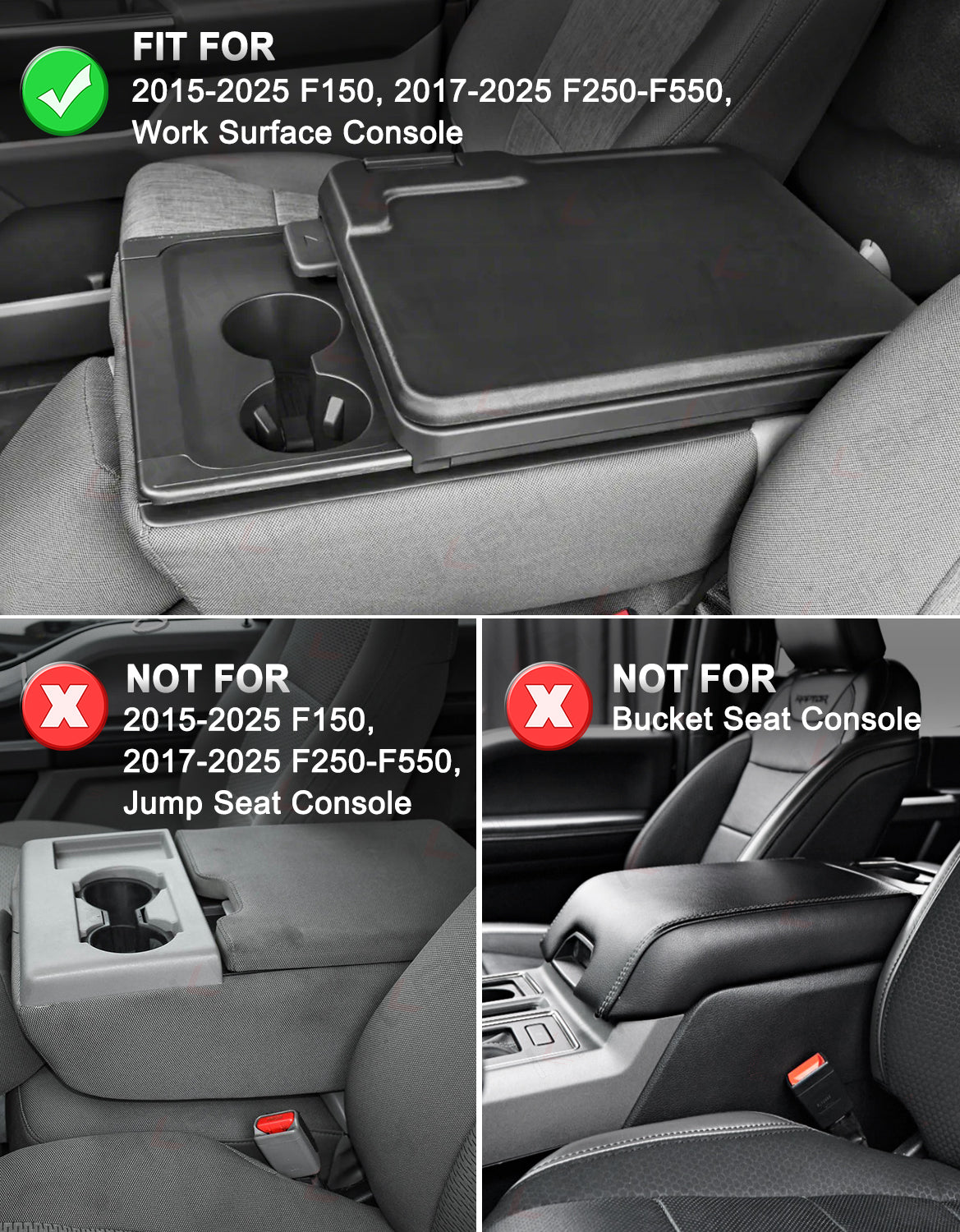 Center Work Surface Armrest Cushion for 2021-2026 F150, 2023-2026 F250 F350