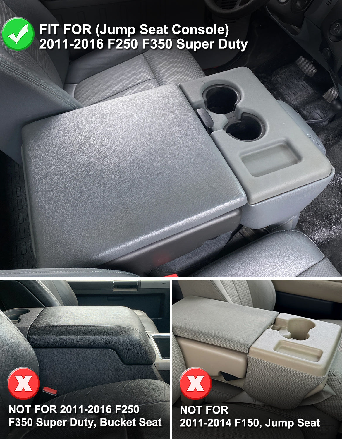 KBH Center Console Armrest Cover Pad for Jump Seat 2011-2016 Ford F250 F350 F450 Super Duty