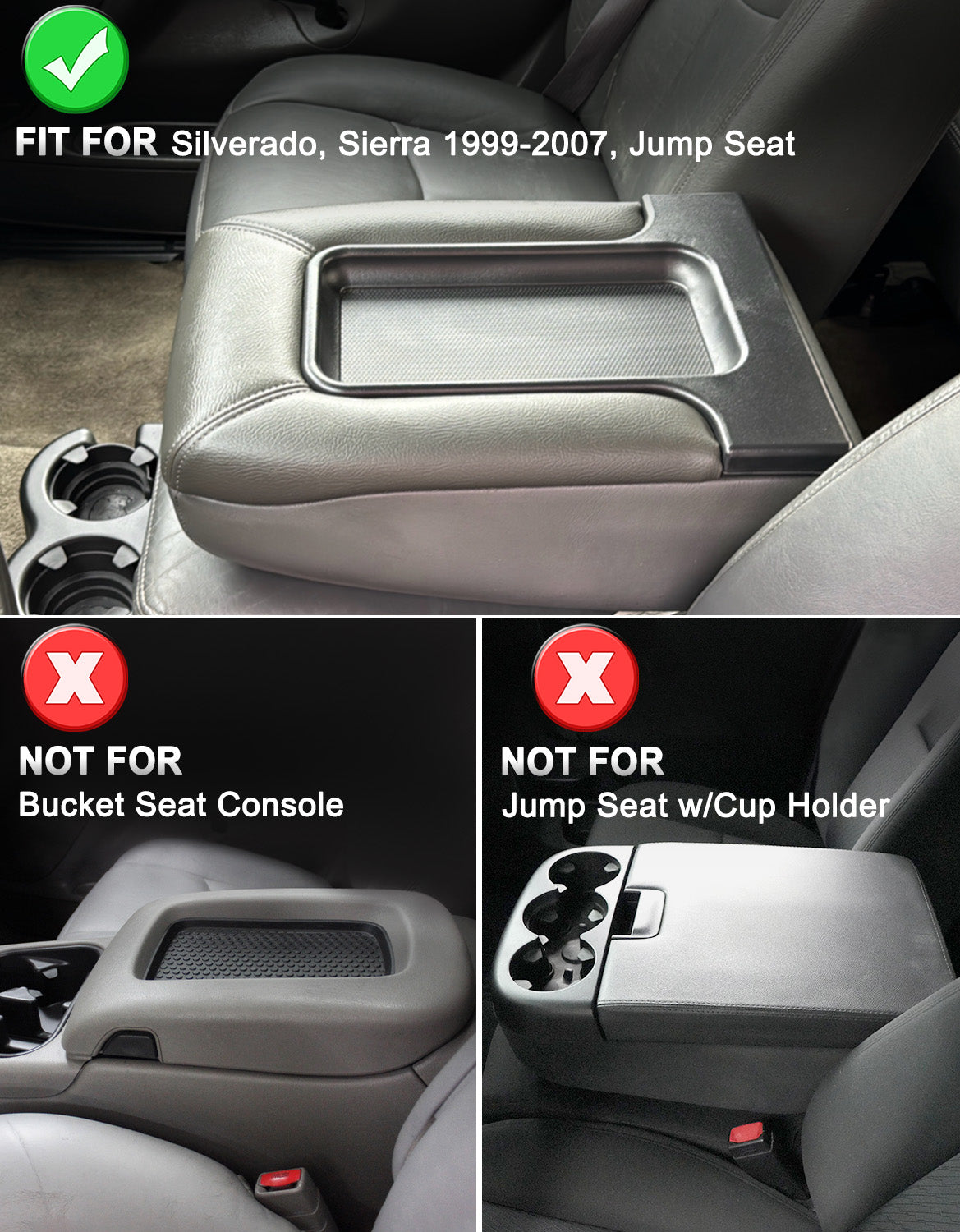 KBH Center Console Armrest Cover for Jump Seat 1999-2007 Chevy Silverado 1500 2500 3500,1999-2007 GMC Sierra 1500 2500 3500,2002-2006 Avalanche & Suburban & Tahoe