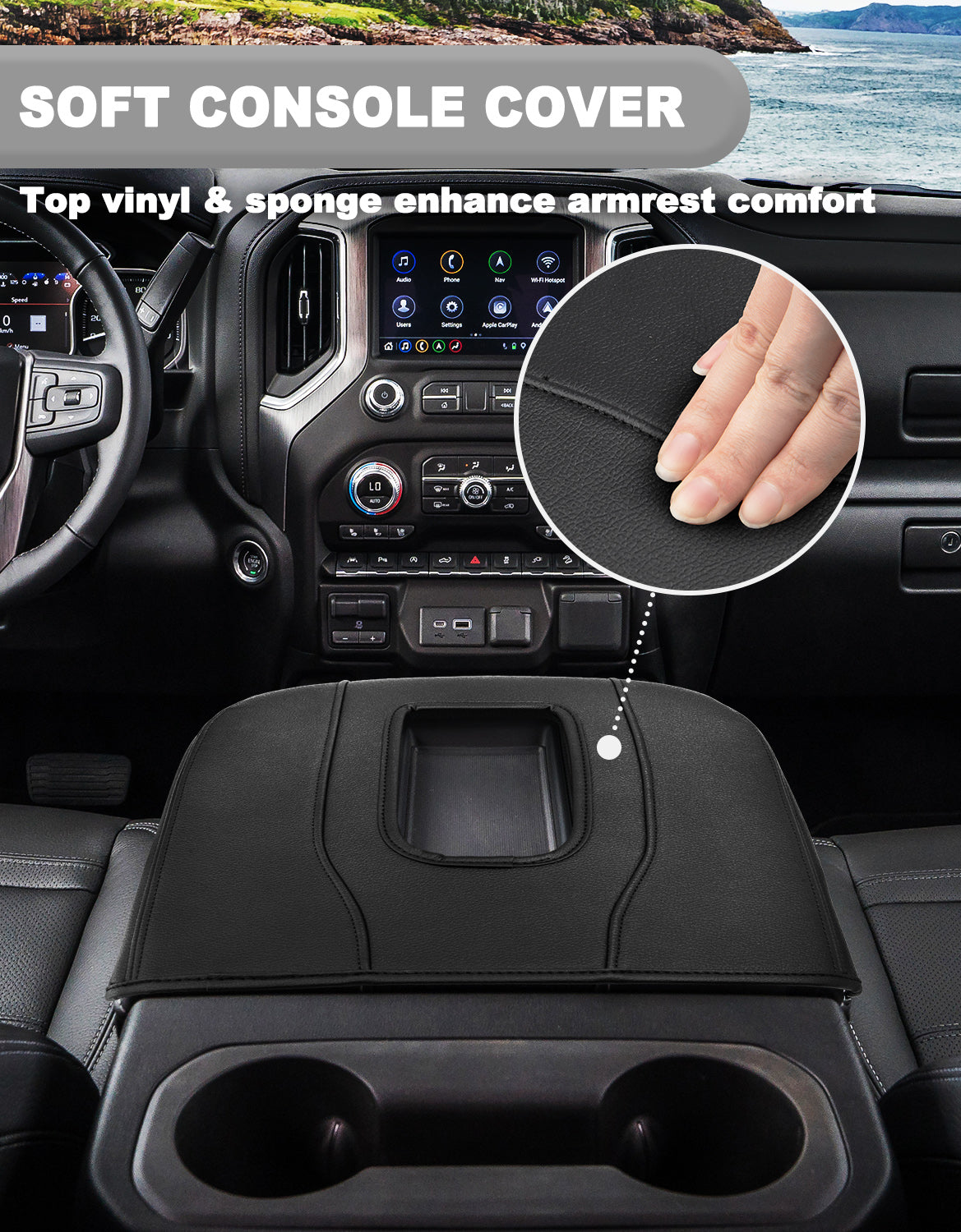 KBH Center Console Cushion Cover for Bucket Seat 2019-2025 GMC Sierra 1500 2500 3500,2019-2025 Chevy Silverado 1500 2500 3500, 2021-2025 Tahoe/Suburban/Yukon