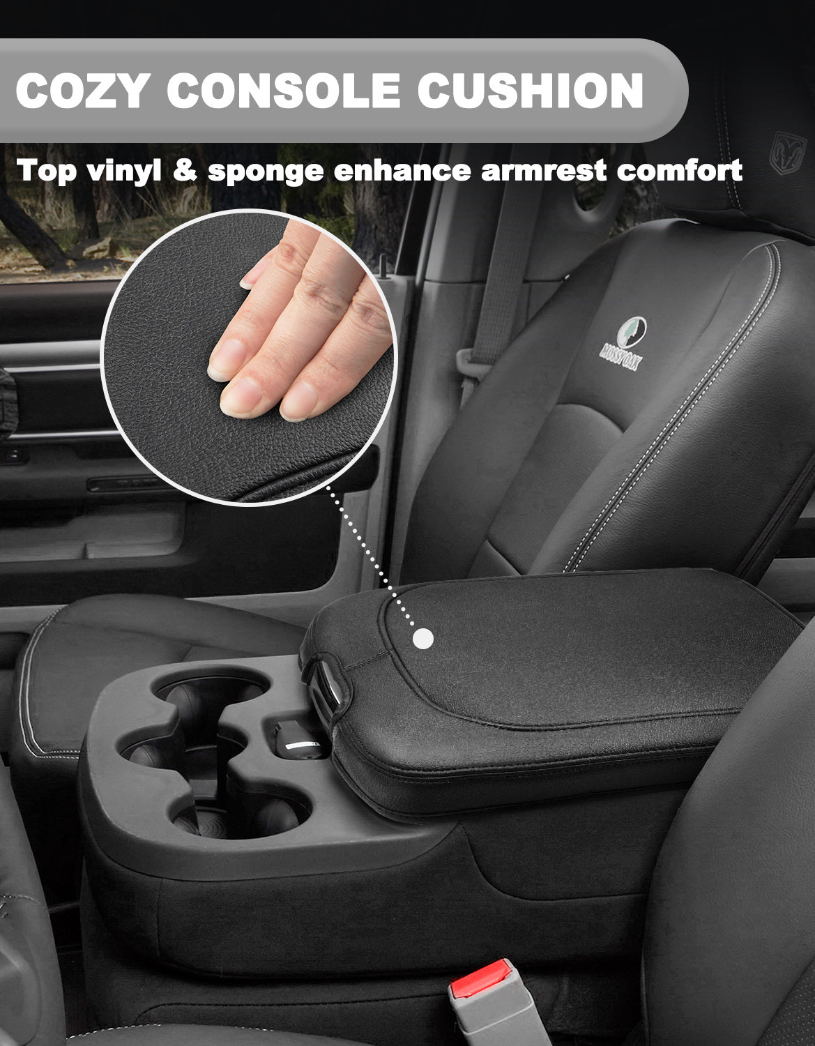 KBH Center Console Armrest Cover for Jump Seat 2013-2018 Dodge Ram 1500,2013-2025 Dodge Ram 2500/3500/1500Classic