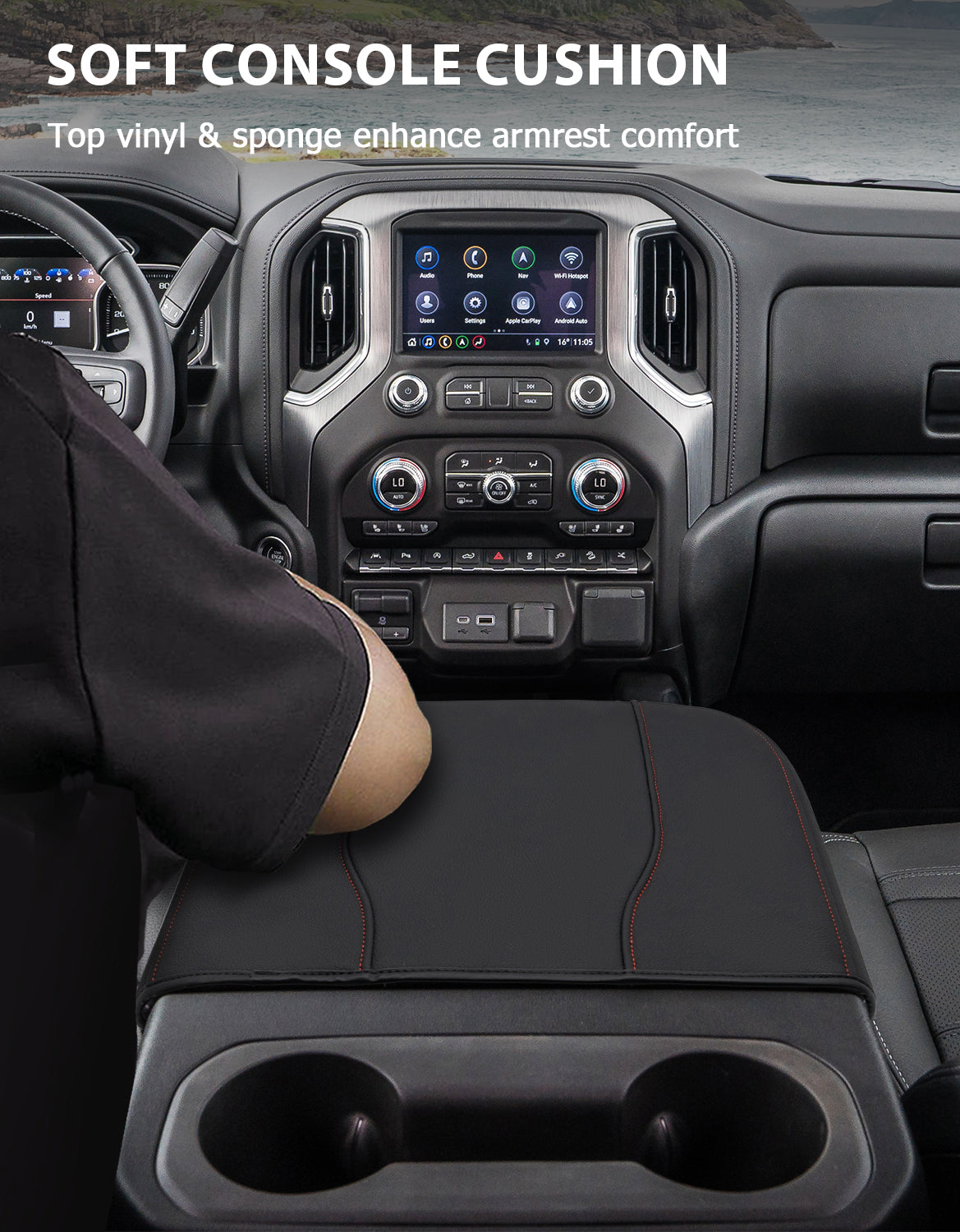 KBH Center Console Armrest Cover for Bucket Seat 2019-2026 Chevy Silverado 1500 2500 3500,2019-2026 GMC Sierra 1500 2500 3500,2021-2026 Tahoe/Suburban/Yukon