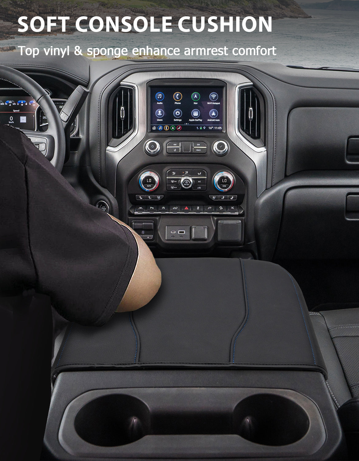 KBH Center Console Armrest Cover for Bucket Seat 2019-2025 Chevy Silverado 1500 2500 3500,2019-2025 GMC Sierra 1500 2500 3500,2021-2025 Tahoe/Suburban/Yukon