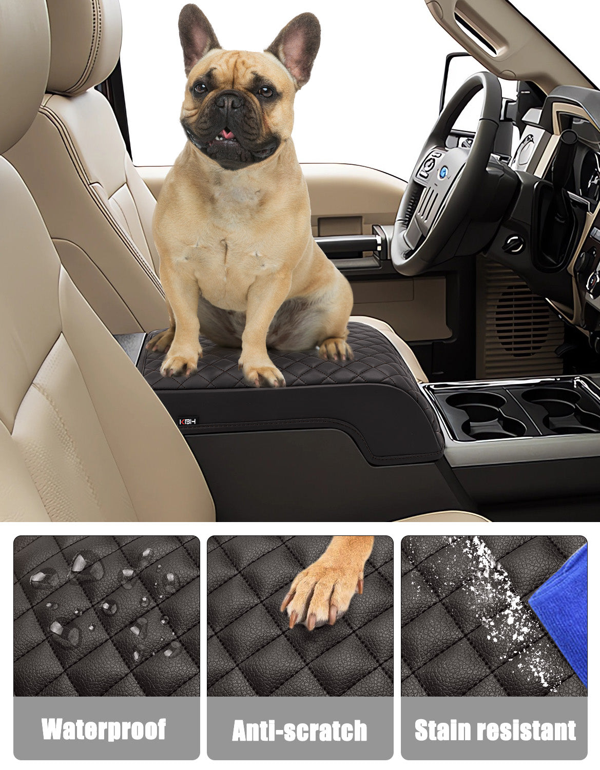 KBH Center Console Cover Pad for Bucket Seat 2011-2016 Ford F250 F350 F450 F550 Super Duty