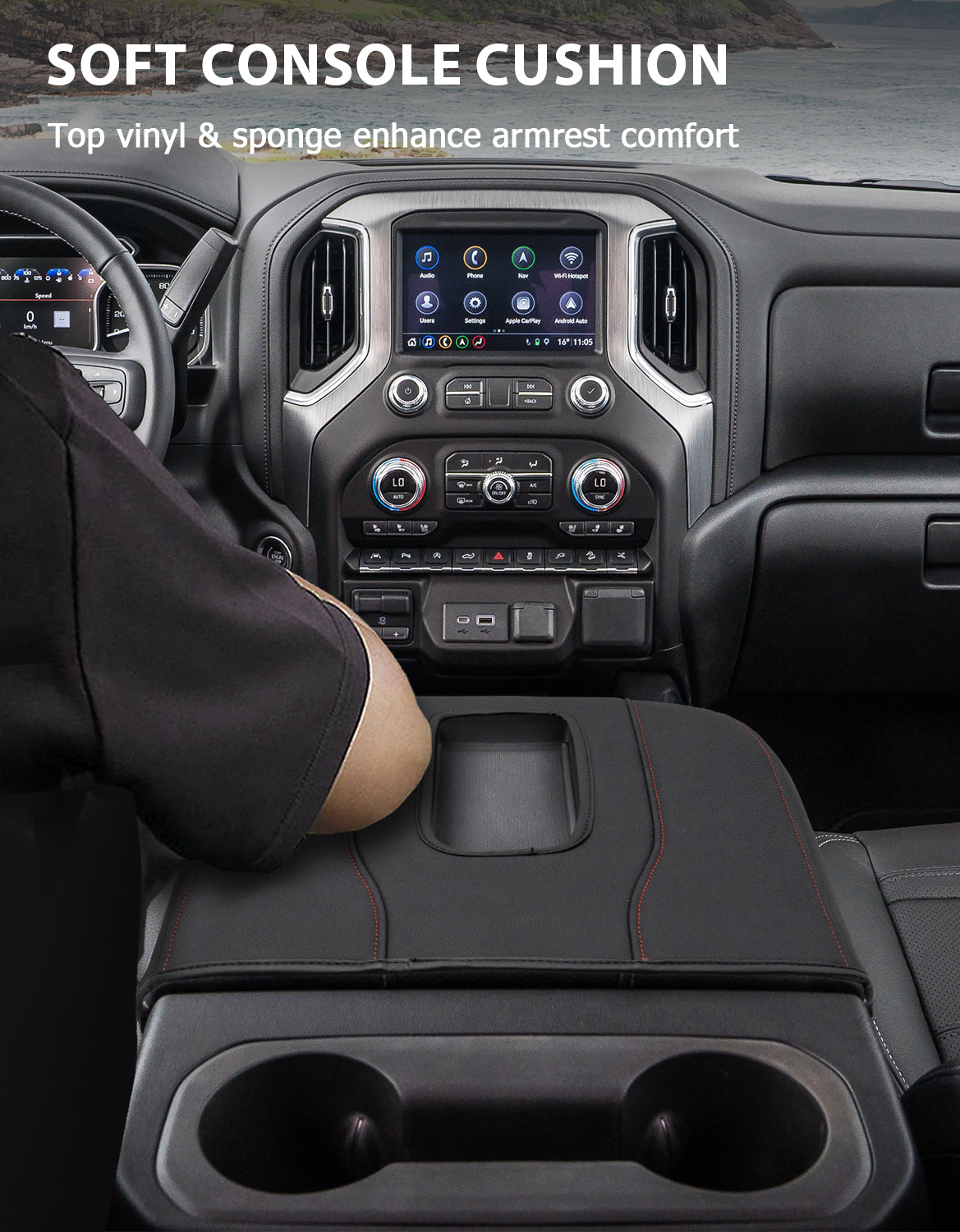 KBH Center Console Cushion Cover for Bucket Seat 2019-2025 GMC Sierra 1500 2500 3500,2019-2025 Chevy Silverado 1500 2500 3500, 2021-2025 Tahoe/Suburban/Yukon