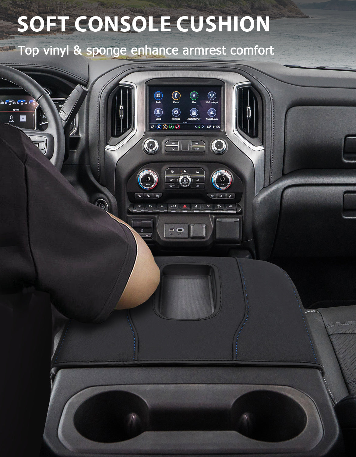 KBH Center Console Cushion Cover for Bucket Seat 2019-2025 GMC Sierra 1500 2500 3500,2019-2025 Chevy Silverado 1500 2500 3500, 2021-2025 Tahoe/Suburban/Yukon