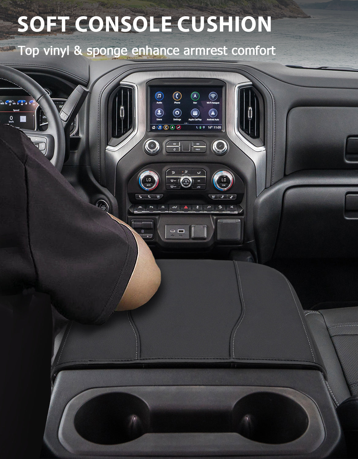 KBH Center Console Armrest Cover for Bucket Seat 2019-2025 Chevy Silverado 1500 2500 3500,2019-2025 GMC Sierra 1500 2500 3500,2021-2025 Tahoe/Suburban/Yukon