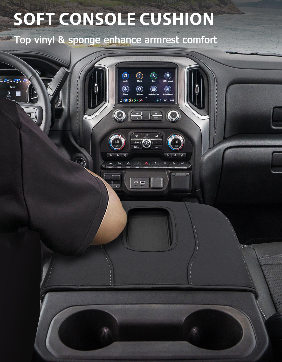 KBH Center Console Cushion Cover for Bucket Seat 2019-2026 GMC Sierra 1500 2500 3500,2019-2026 Chevy Silverado 1500 2500 3500, 2021-2026 Tahoe/Suburban/Yukon