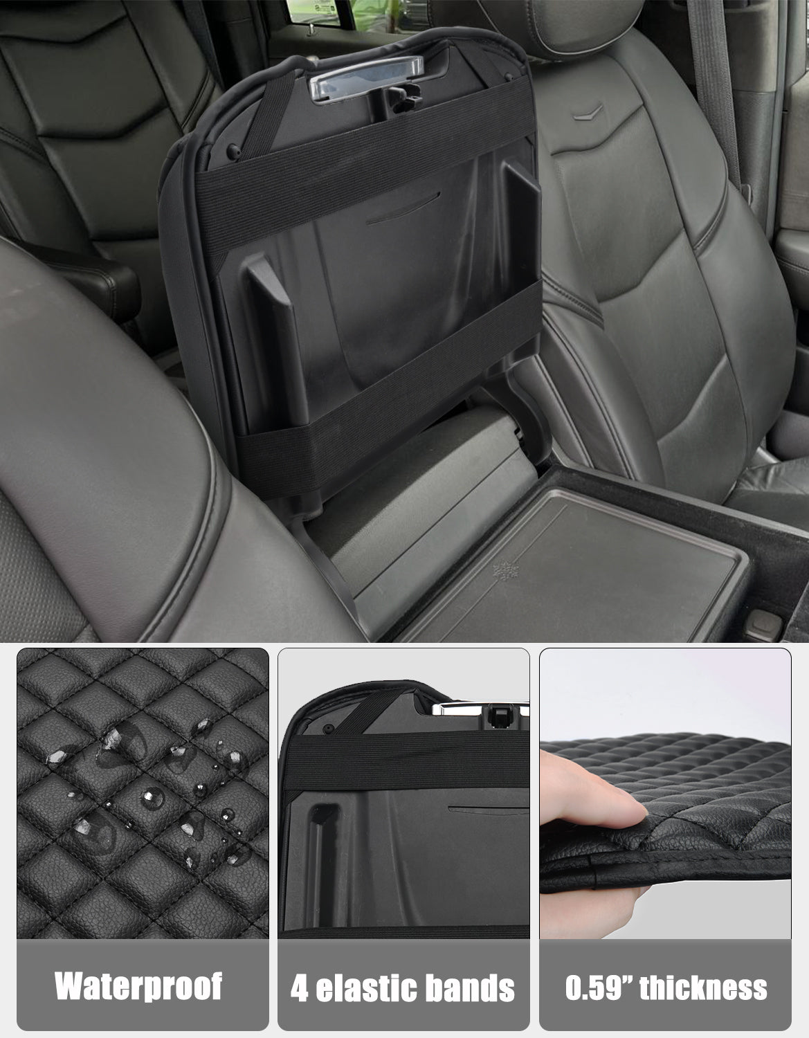 KBH Black Center Console Armrest Cover Pad Cushion Protector for Cadillac Escalade 2015-2020