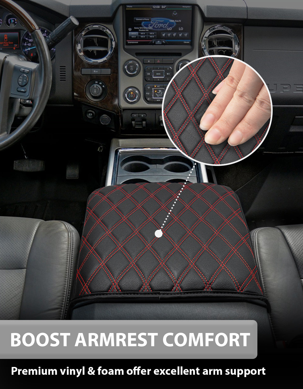 KBH Center Console Cover Pad for Bucket Seat 2011-2016 Ford F250 F350 F450 F550 Super Duty