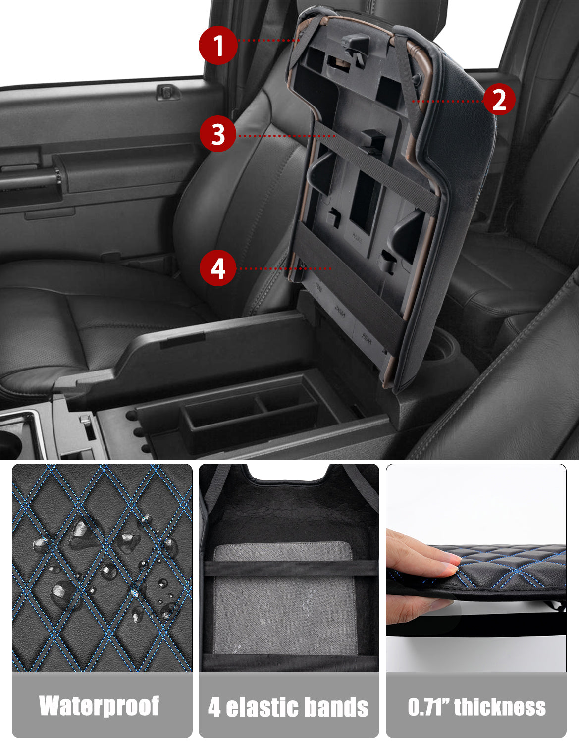KBH Center Console Cover Pad for Bucket Seat 2011-2016 Ford F250 F350 F450 F550 Super Duty