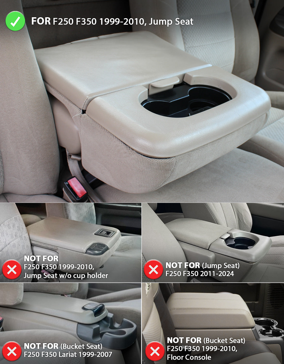 KBH Center Console Armrest Cover for Jump Seat 1999-2010 Ford F250 F350 F450 Super Duty