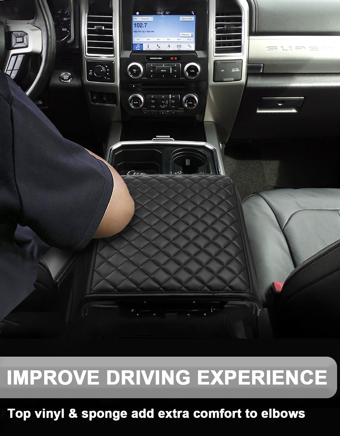 KBH Center Console Armrest Cover Pad for Bucket Seat 2015-2020 Ford F150, 2017-2022 F250 F350 F450 F550 Super Duty, 2018-2024 Ford Expedition