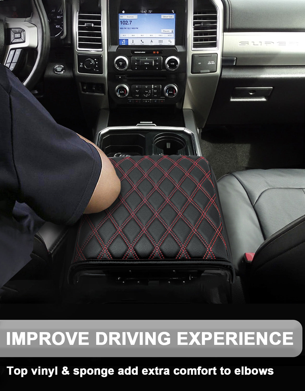 KBH Center Console Armrest Cover Pad for Bucket Seat 2015-2020 Ford F150, 2017-2022 F250 F350 F450 F550 Super Duty, 2018-2024 Ford Expedition