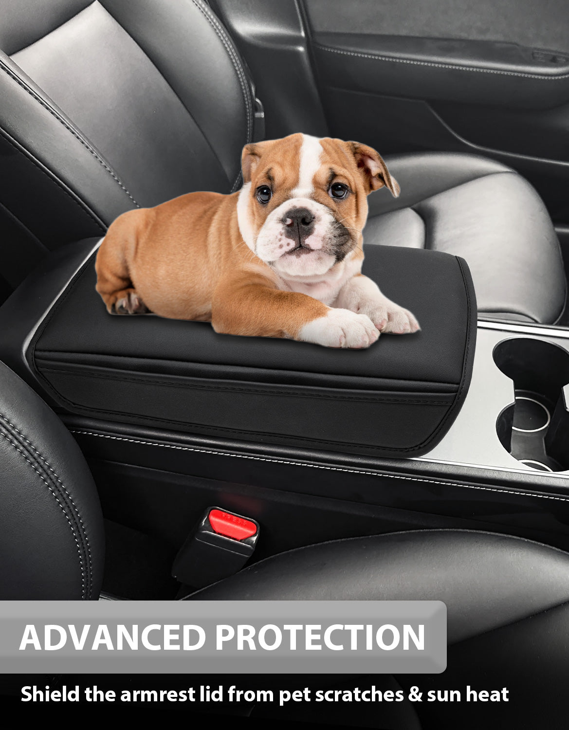 KBH Center Console Armrest Cover for 2017-2023 Tesla Model 3,2020-2025 Tesla Model Y,Middle Console Lid Protector with Side Pockets