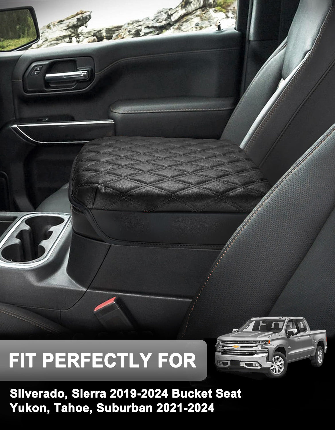 KBH Center Console Armrest Cover Pad for Bucket Seat 2019-2026 Chevy Silverado 1500 2500 3500,2019-2026 GMC Sierra 1500 2500 3500,2021-2026 Tahoe/Suburban/Yukon