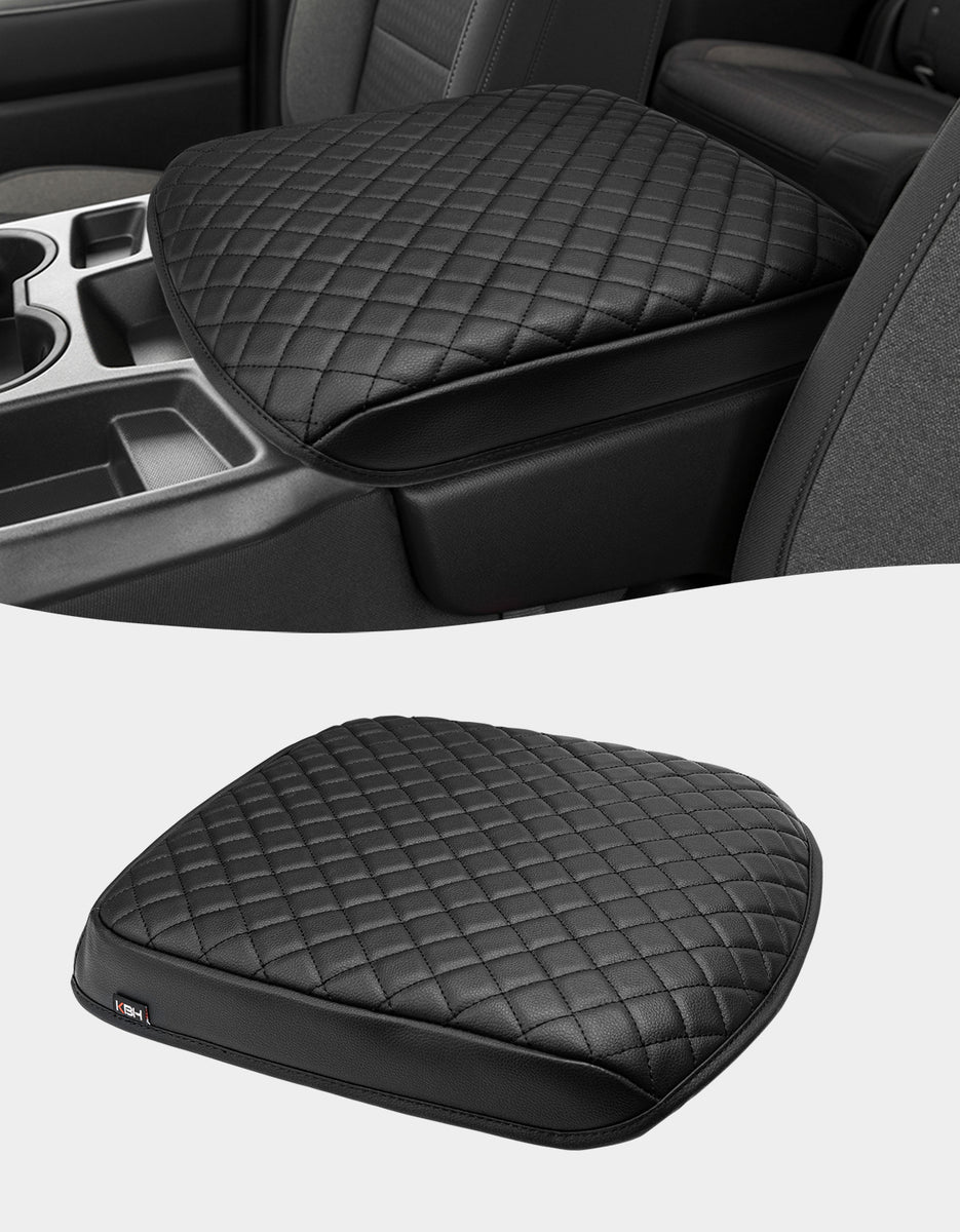 JSCARLIFE Center Console Armrest Cover For Chevy Silverado 2019-2023 | Leather Protective Lid Cover, Black Red