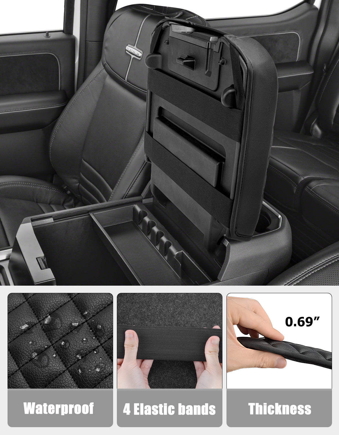 Center Console Cover Pad for Bucket Seat 2023-2026 Ford F250 F350 F450 F550 Super Duty