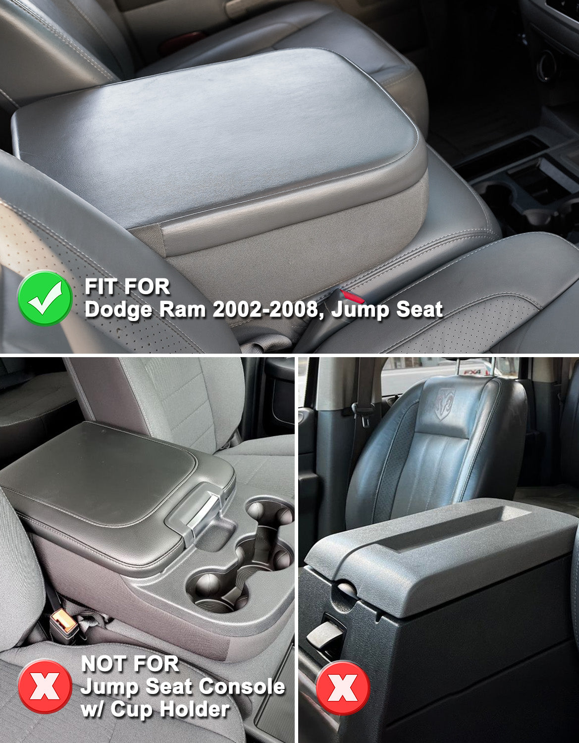 KBH Easy Installation Center Console Cover Replacement for Jump Seat 2002-2008 Dodge Ram 1500 2500 3500