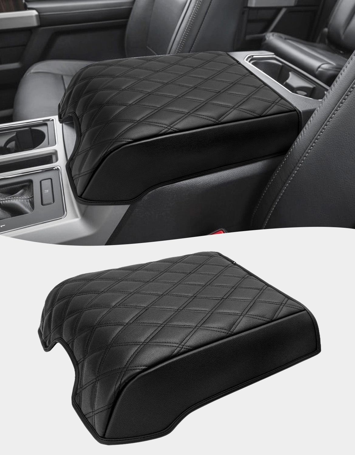 KBH Center Console Armrest Cover Pad for Bucket Seat 2015-2020 Ford F150, 2017-2022 F250 F350 F450 F550 Super Duty, 2018-2024 Ford Expedition
