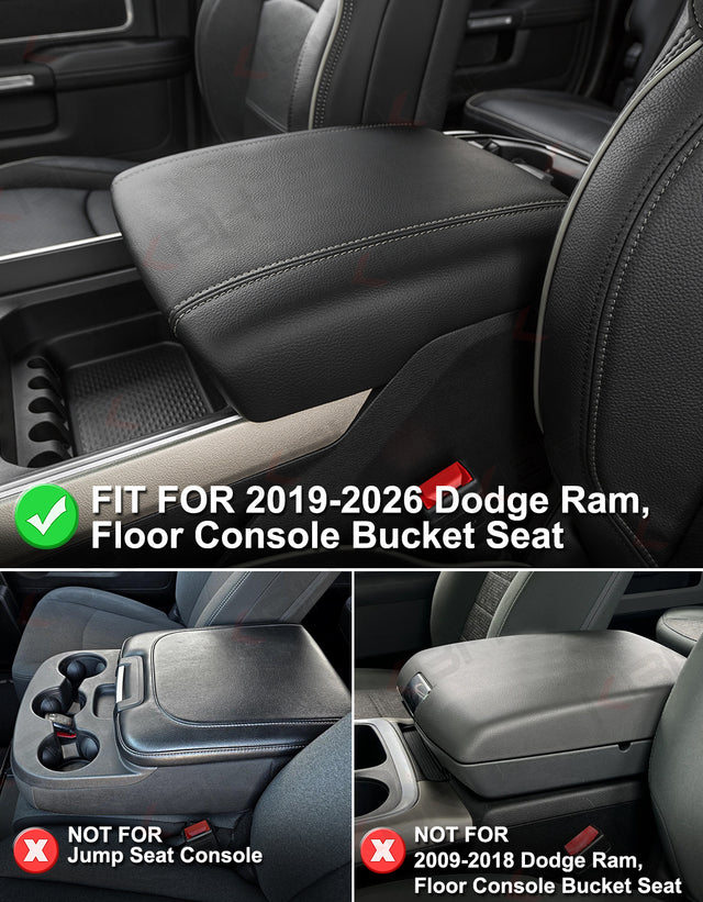 Center Console Armrest Cover Pad Cushion Protector for Bucket Seat 2019-2026 Dodge Ram 1500 2500 3500
