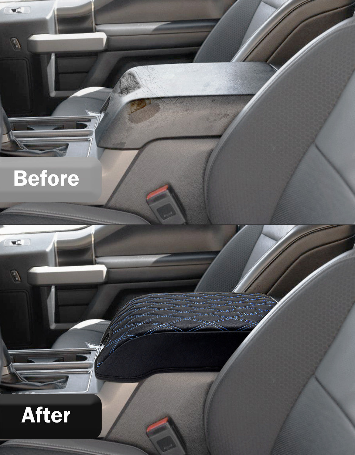 KBH Center Console Armrest Cover Pad for Bucket Seat 2015-2020 Ford F150, 2017-2022 F250 F350 F450 F550 Super Duty, 2018-2024 Ford Expedition
