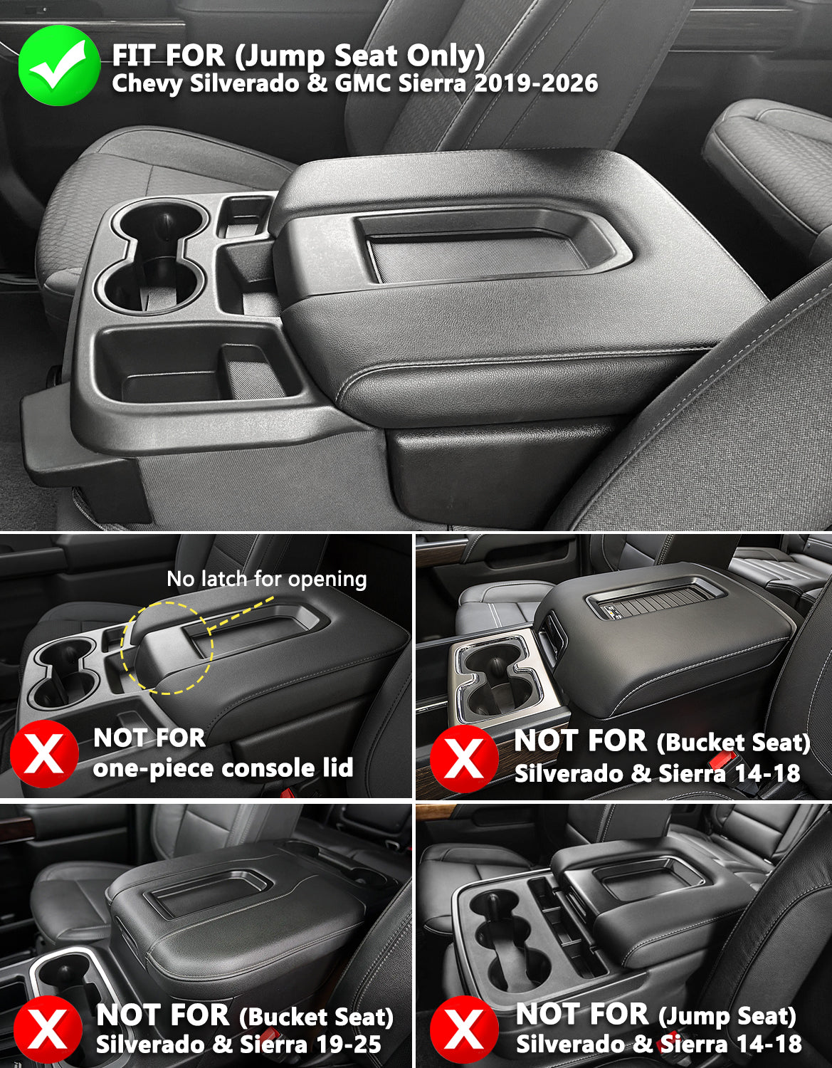KBH Center Console Armrest Cover Pad for Jump Seat 2019-2026 GMC Sierra 1500 2500 3500,2019-2026 Chevy Silverado 1500 2500 3500