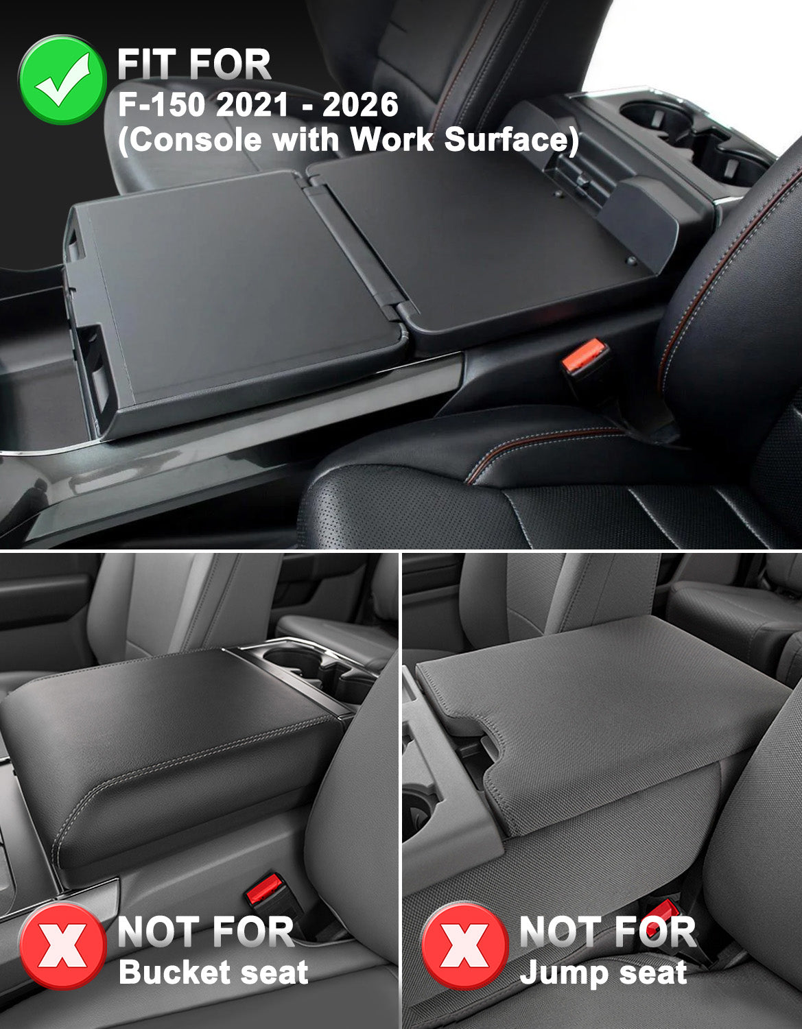 Center Work Surface Armrest Cushion for 2021-2026 Ford F150, 2022-2026 F150 Lightning