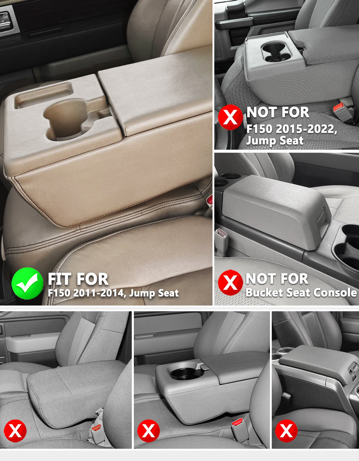 KBH Center Console Armrest Cover Pad for Jump Seat 2011-2014 Ford F150