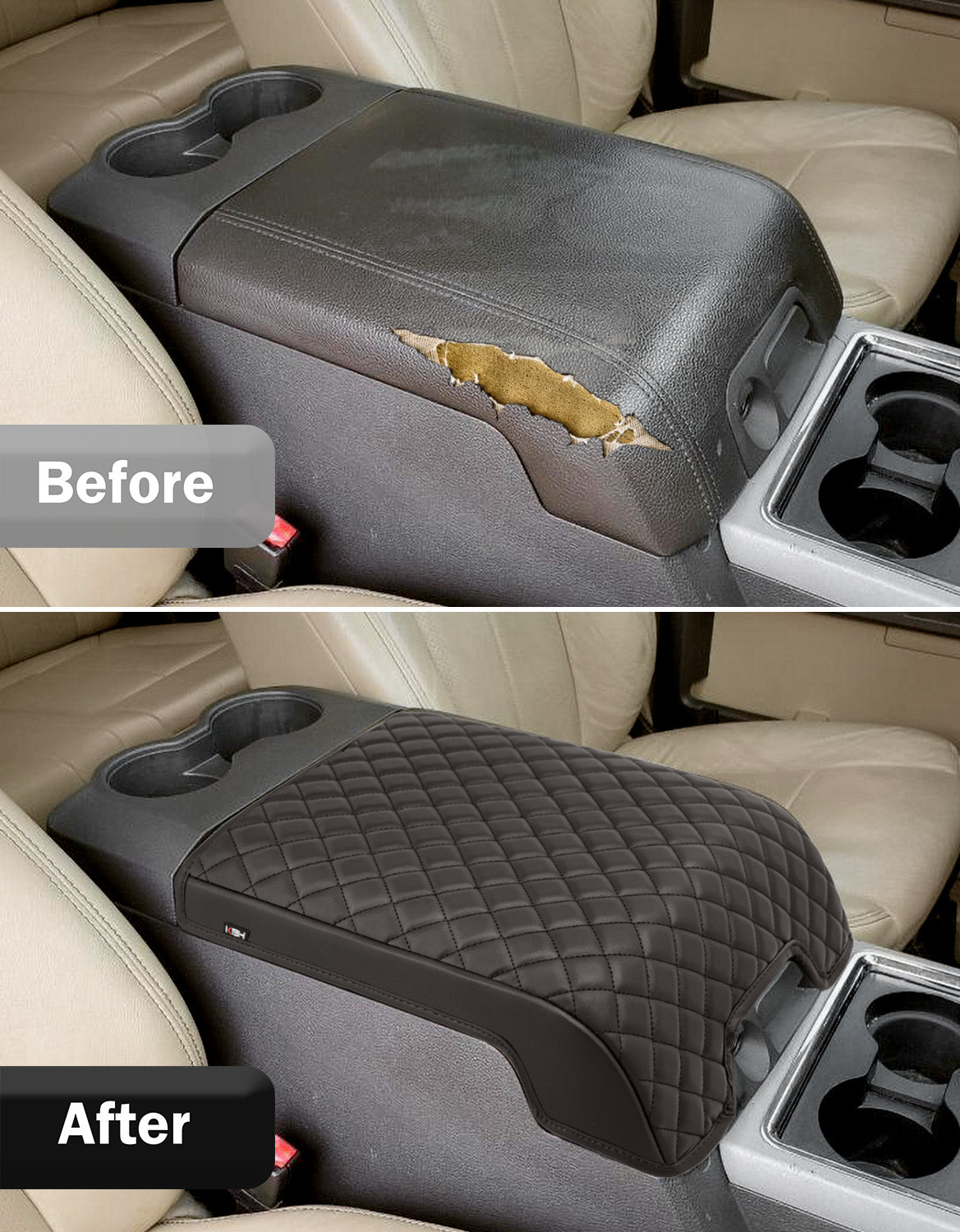 KBH Center Console Cover Pad for Bucket Seat 2011-2016 Ford F250 F350 F450 F550 Super Duty