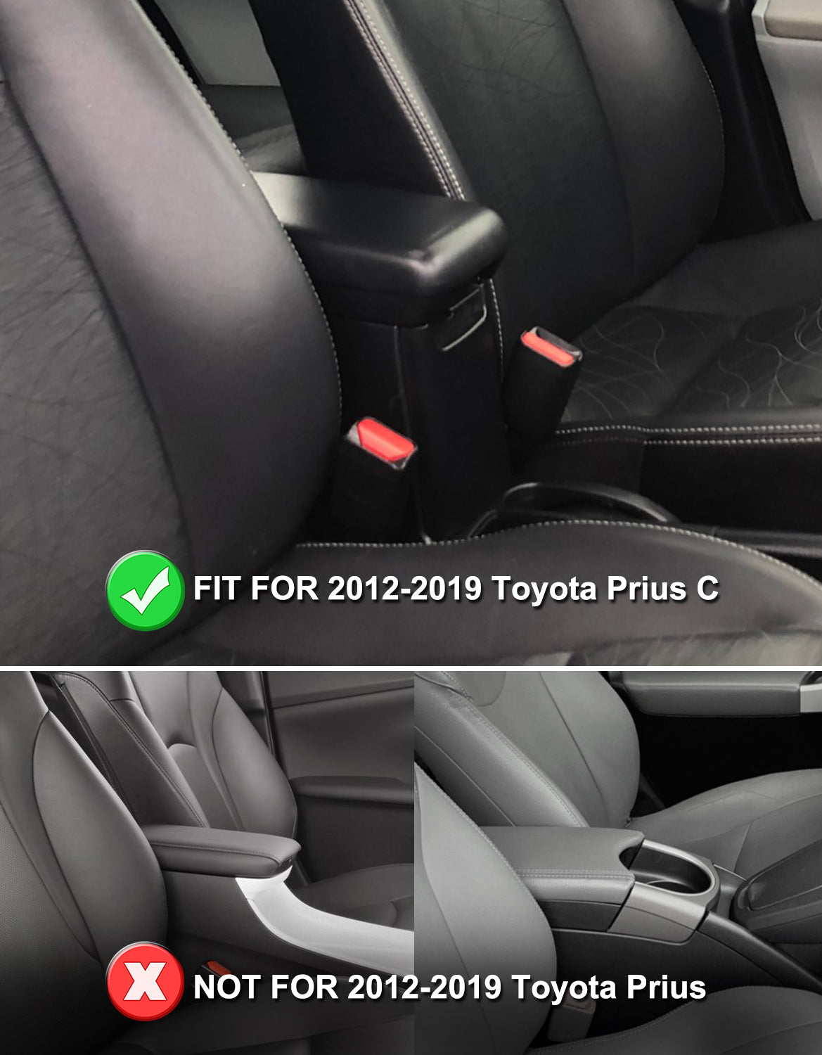 KBH Black Center Console Armrest Cover for 2012-2019 Toyota Prius C