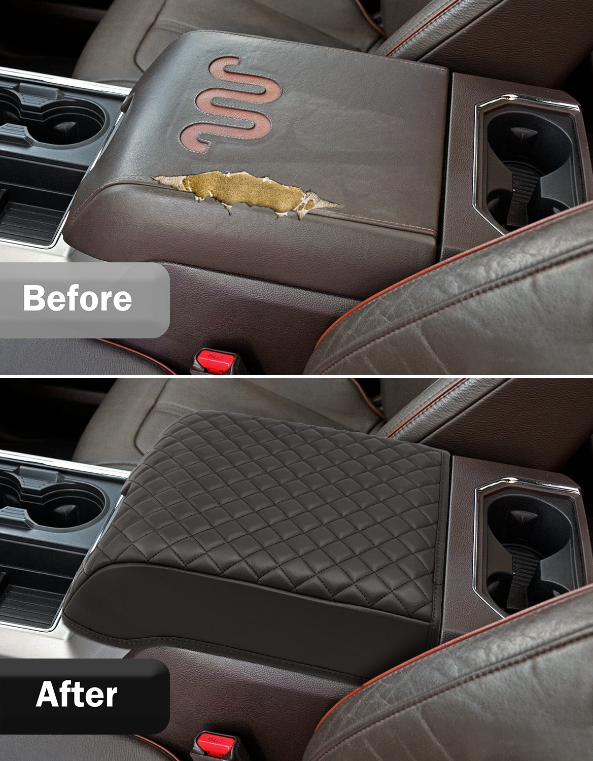KBH Center Console Armrest Cover Pad for Bucket Seat 2015-2020 Ford F150, 2017-2022 F250 F350 F450 F550 Super Duty, 2018-2024 Ford Expedition