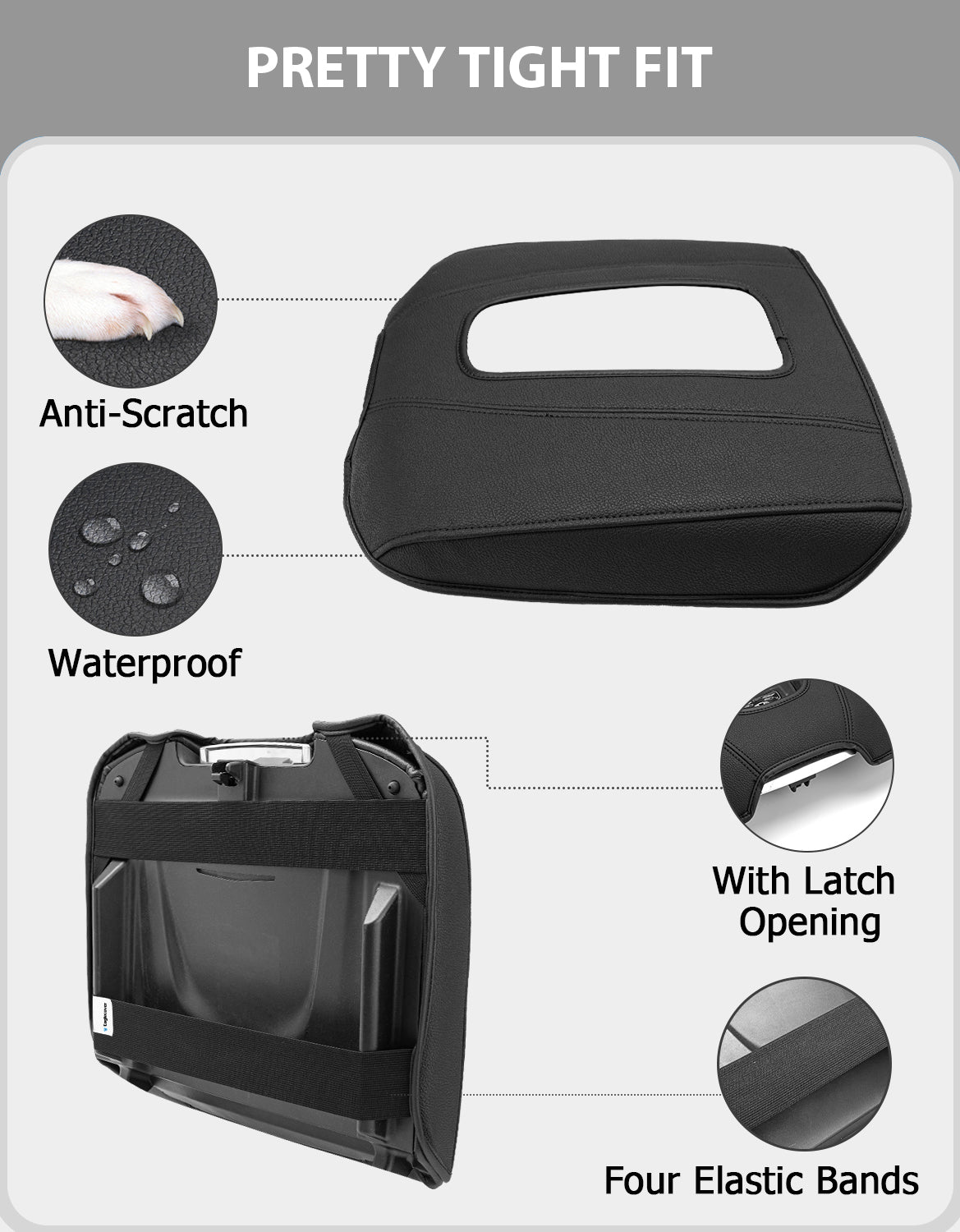 KBH Black Center Console Armrest Cover for 2015-2020 Cadillac Escalade