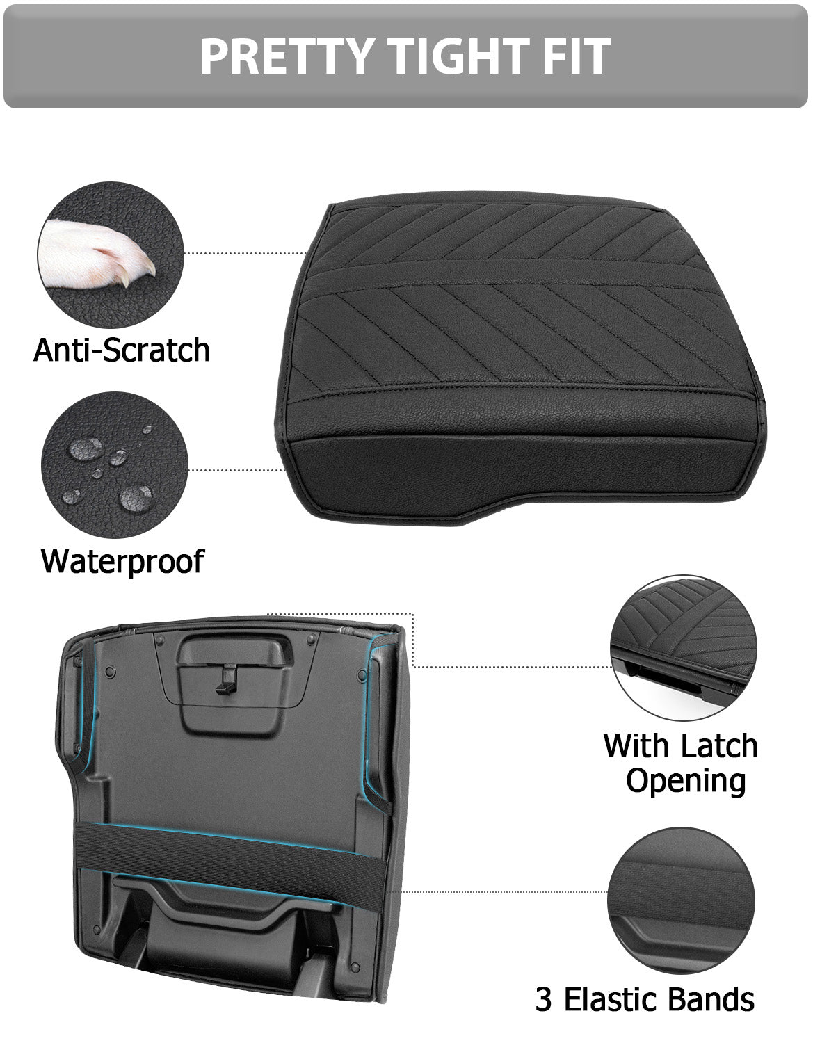 KBH Center Console Armrest Cover Pad for Bucket Seat 2019-2026 Dodge Ram 1500 2500 3500