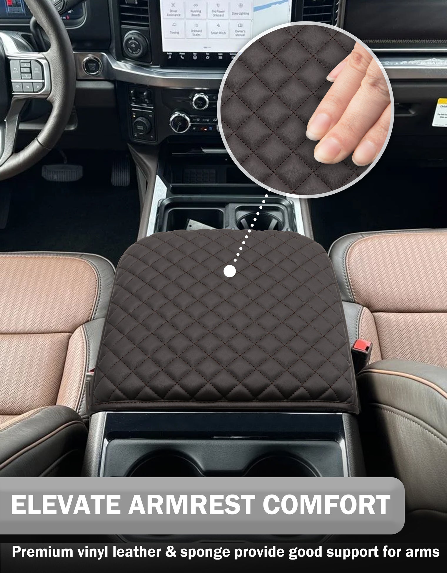 KBH Center Console Cover Pad for Bucket Seat 2023-2026 Ford F250 F350 F450 F550 Super Duty
