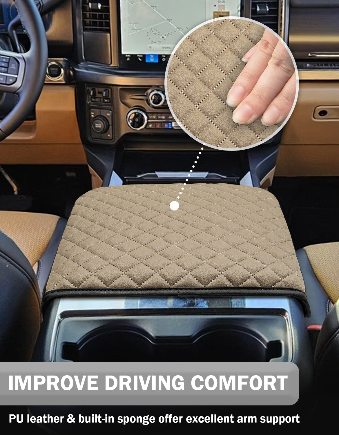 Center Console Cover Pad for Bucket Seat 2023-2026 Ford F250 F350 F450 F550 Super Duty