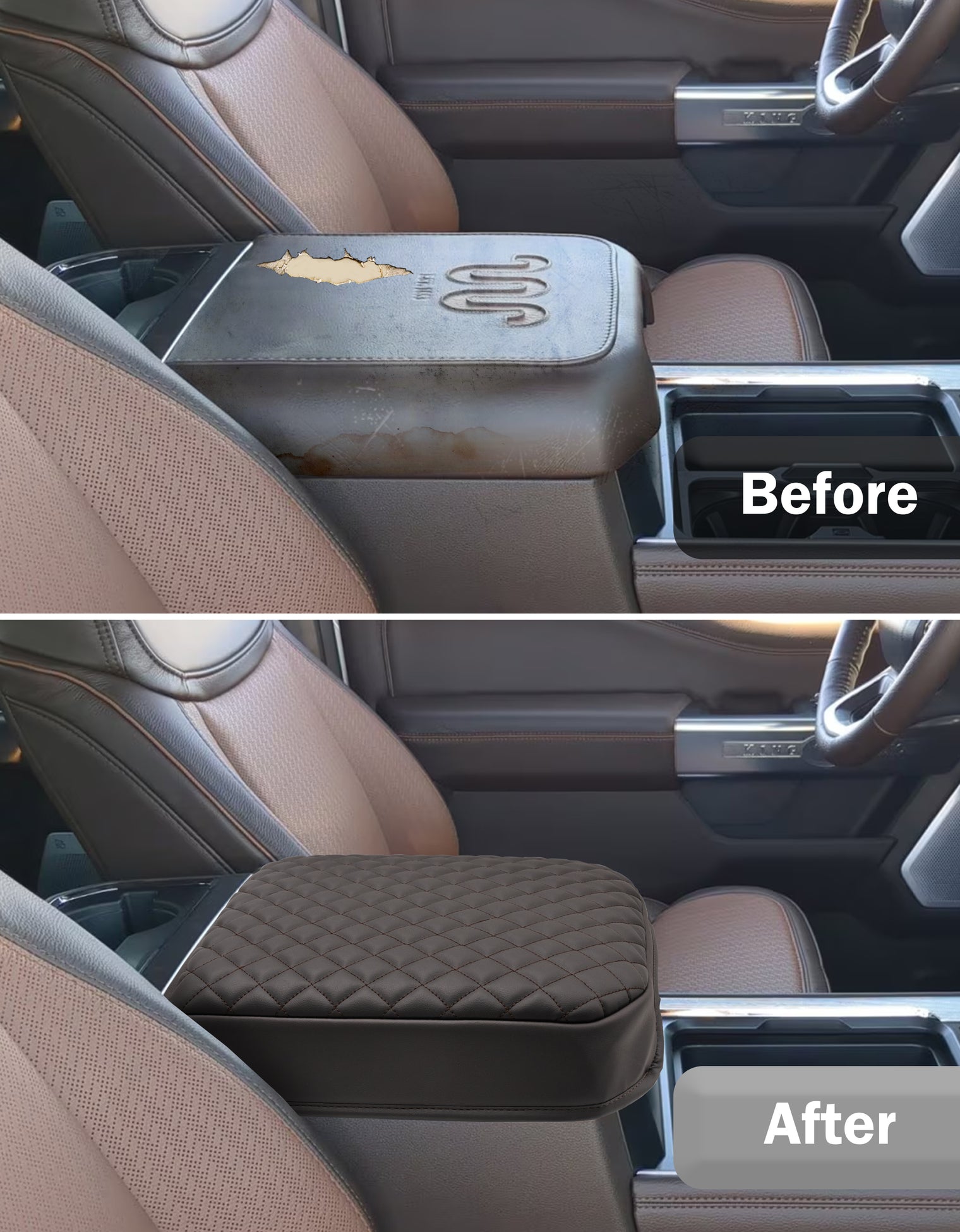 KBH Center Console Cover Pad for Bucket Seat 2023-2026 Ford F250 F350 F450 F550 Super Duty
