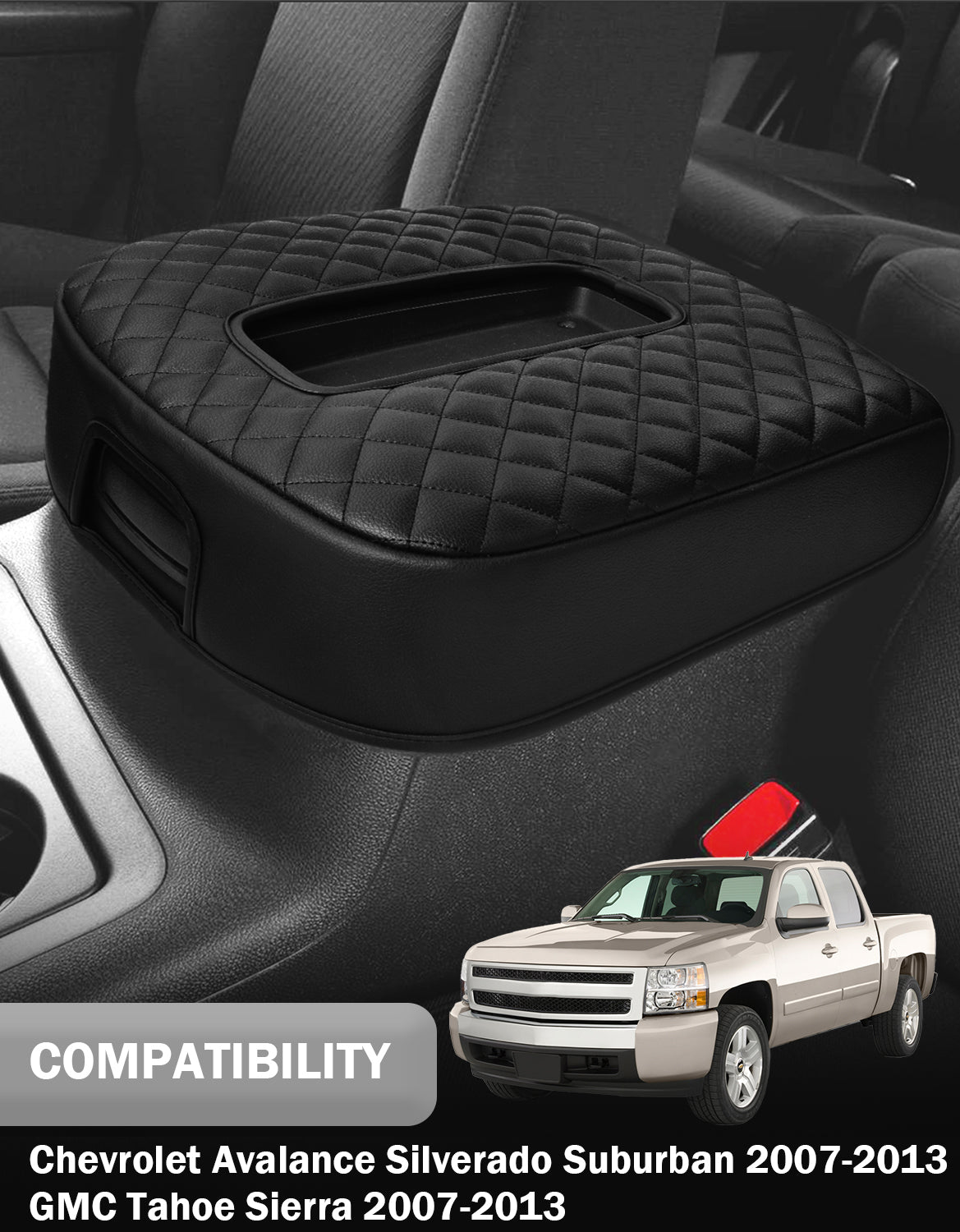 Center Console Armrest Cover for Bucket Seat 2007-2014 Chevy Silverado 1500 2500 3500,2007-2014 Chevy Avalanche & Suburban & Tahoe,2007-2014 GMC Sierra 1500 2500 3500,2007-2014 GMC Yukon
