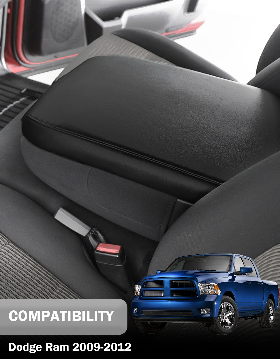 KBH Easy Installation Center Console Armrest Cover for Jump Seat 2009-2012 Dodge Ram 1500 2500 3500