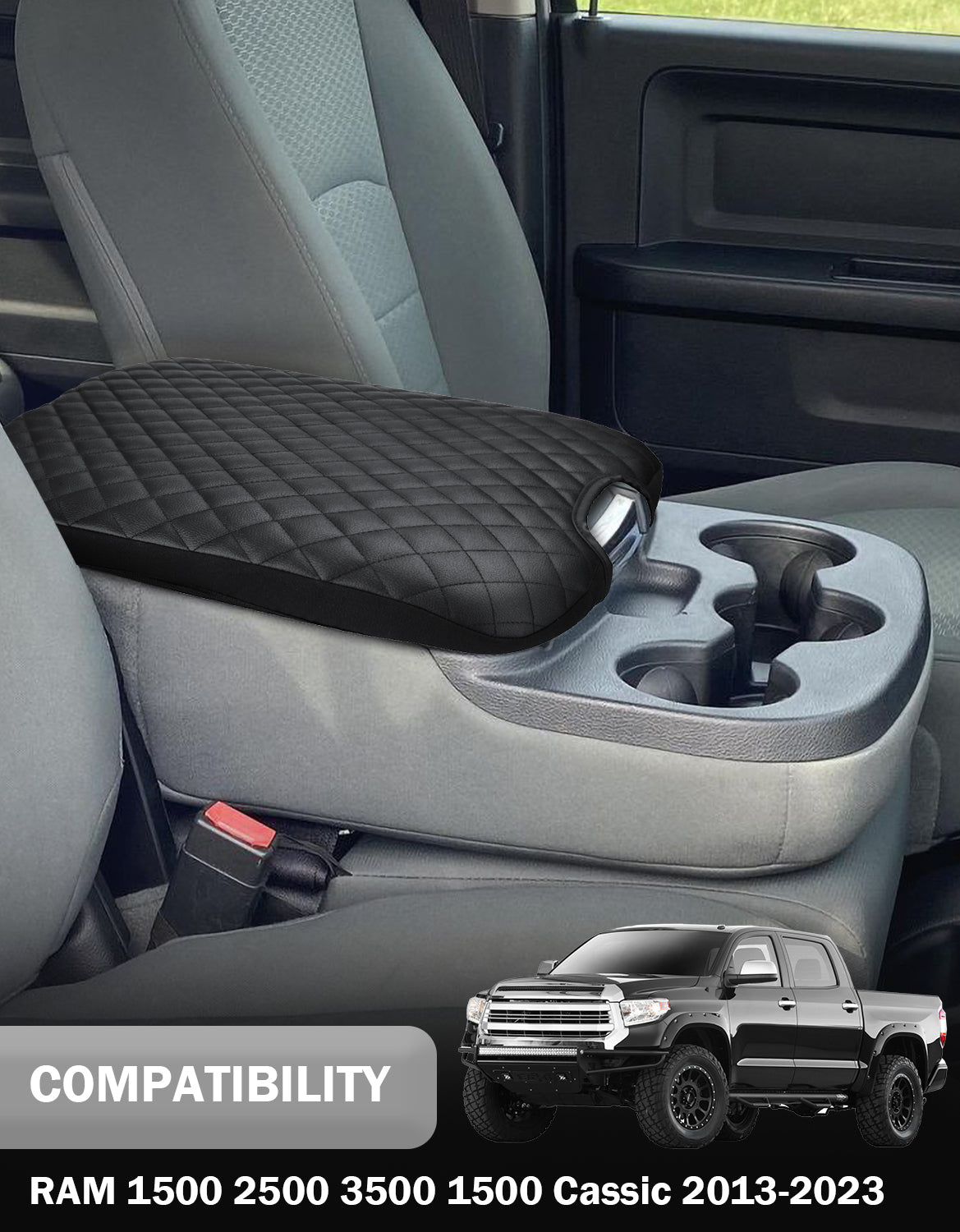 KBH Center Console Armrest Cover Pad for Jump Seat 2013-2018 Dodge Ram 1500,2013-2025 Dodge Ram 2500/3500/1500Classic