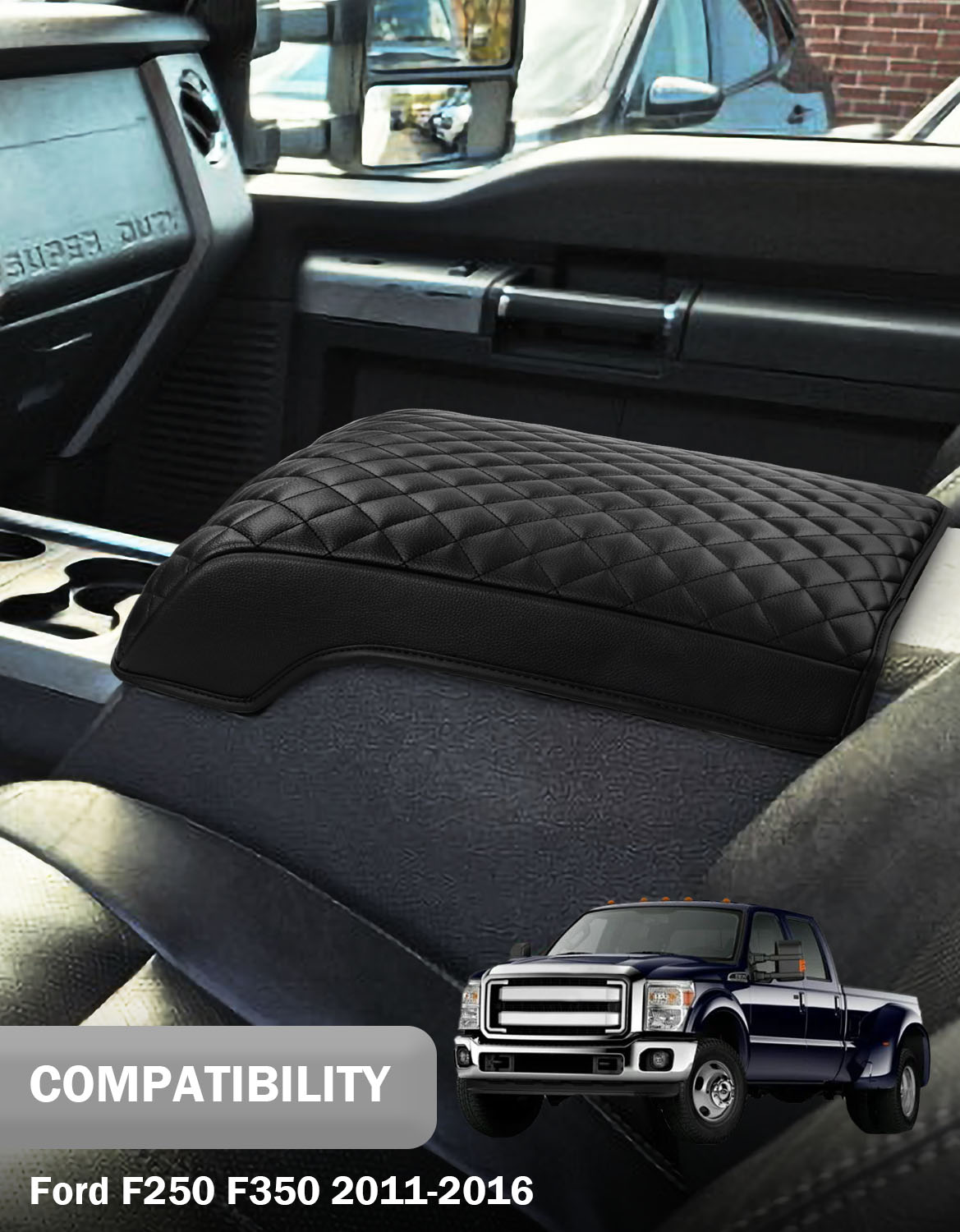 KBH Center Console Cover Pad for Bucket Seat 2011-2016 Ford F250 F350 F450 F550 Super Duty