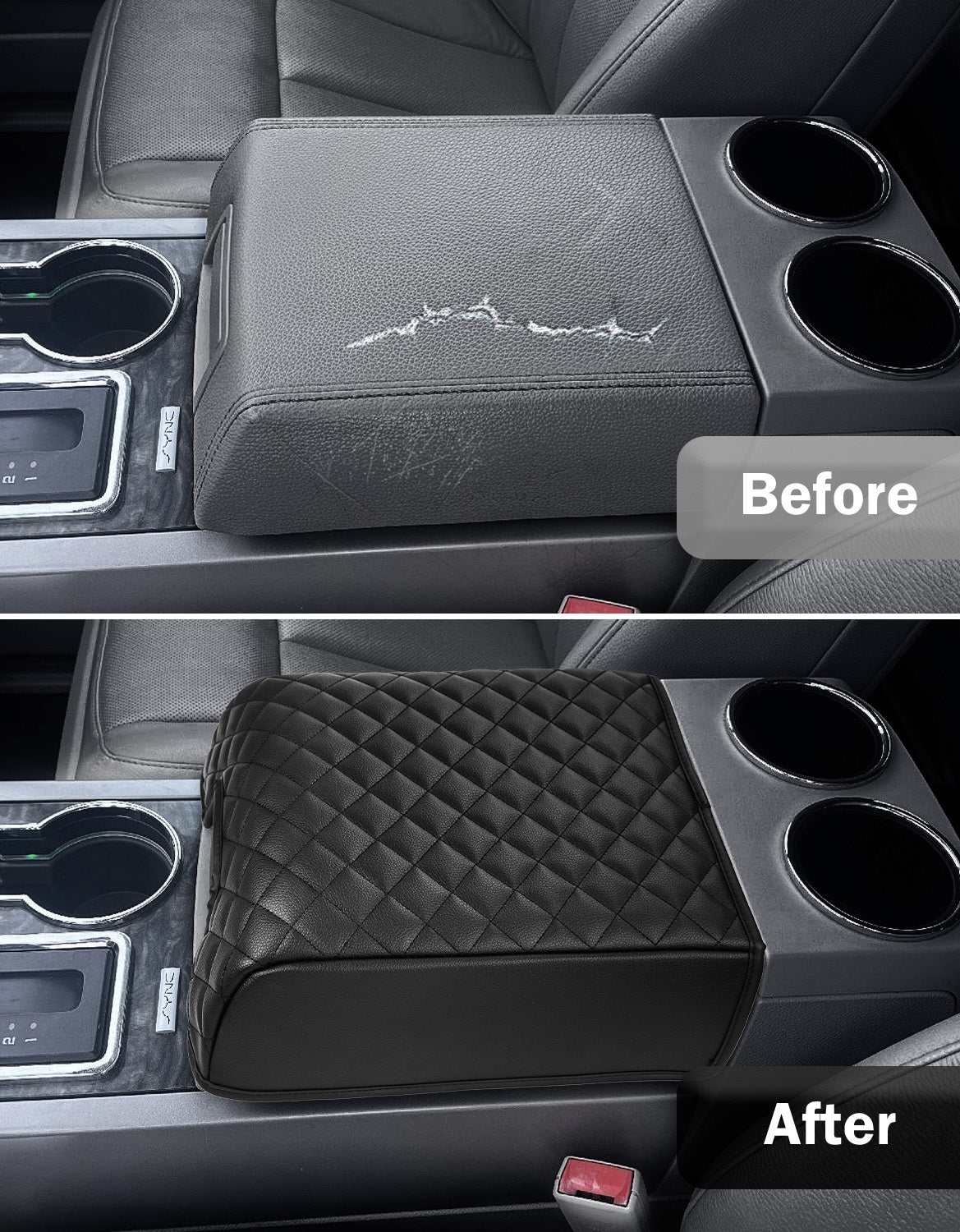 KBH Center Console Armrest Cover Pad for Bucket Seat 2004-2014 Ford F150 XL XLT STX, 2007-2017 Ford Expedition, 2006-2008 Lincoln Mark LT