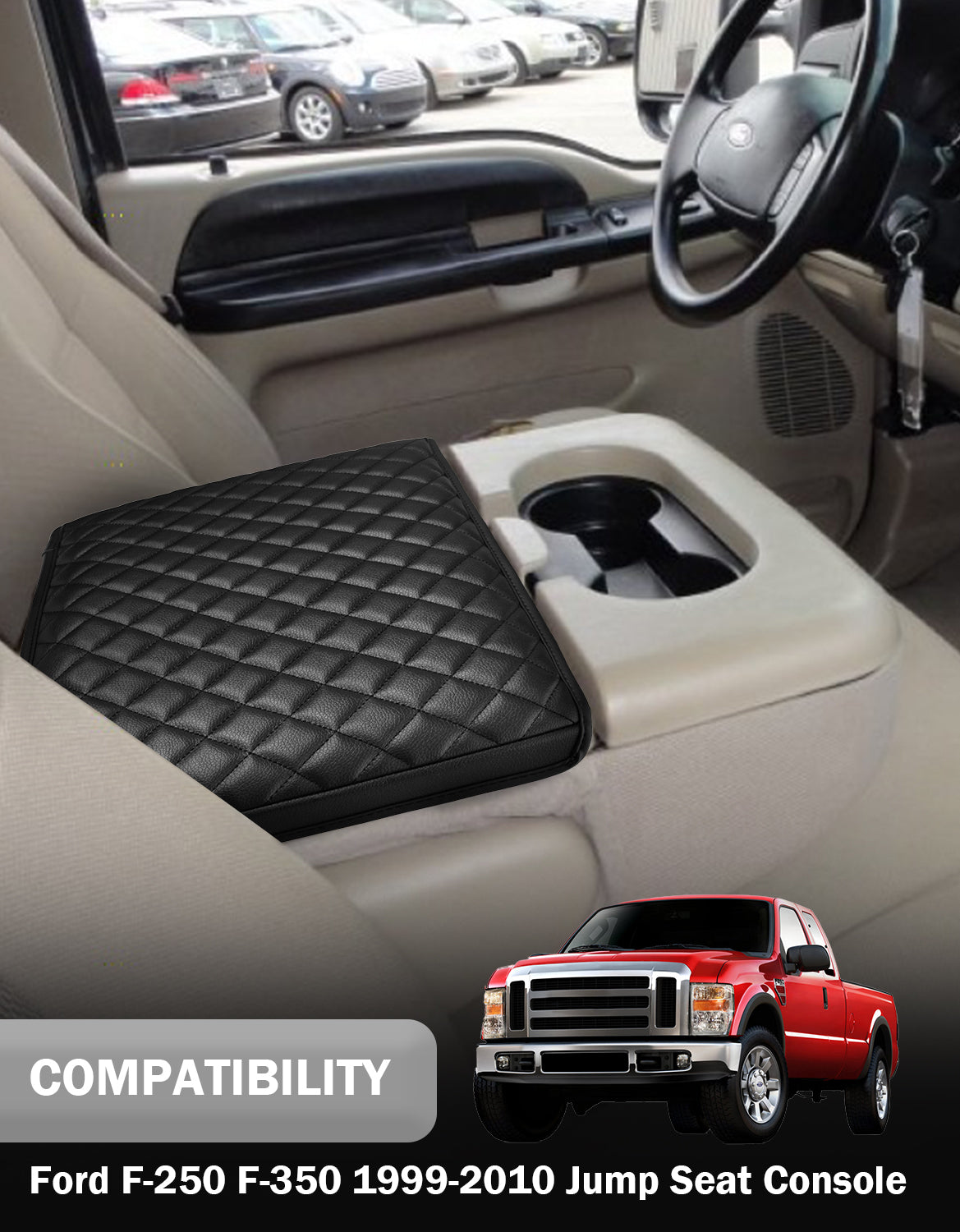 KBH Center Console Armrest Cover Pad for Jump Seat 1999-2010 Ford F250 F350 F450 Super Duty,2001-2005 F550 Super Duty